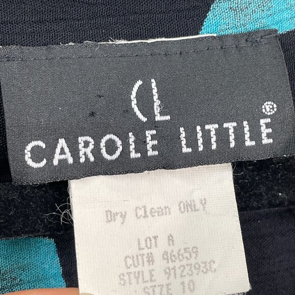 Vintage Carole Little Womens 10 Black Teal Long Sleeve Button Up Midi Dress - Picture 4 of 11